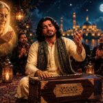 Maa Ki Dua The Unseen Shield Original Sufi Qawwali by Bella Fusion showing a soulful singer praying under the moonlight with harmonium and tabla.